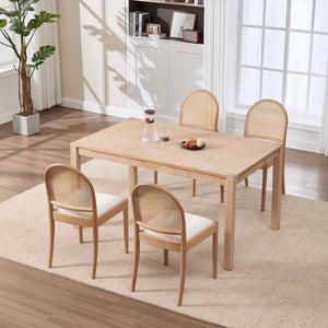 English Elm Rattan Backrest Dining Chairs Set of 2 Teddy Fabric Cushion Solid Wood Legs Kitchen Beige W3244P475485