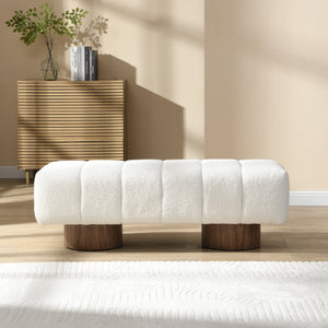 English Elm Christopher Knight Home® - Upholstered Boucle Dining Bench with Wood Legs, No-Assembly 50" Upholstered Seat, 300 lb Capacity White N779P271404W