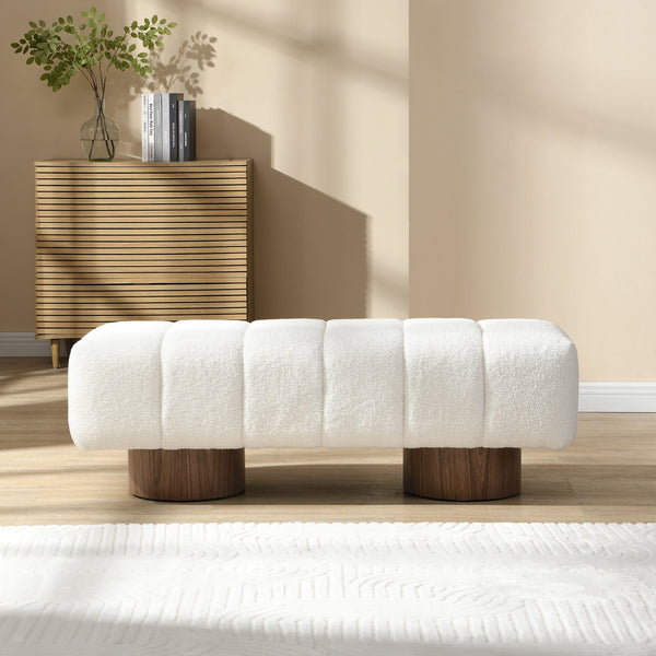 English Elm Christopher Knight Home® - Upholstered Boucle Dining Bench with Wood Legs, No-Assembly 50" Upholstered Seat, 300 lb Capacity White N779P271404W