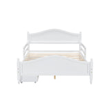 English Elm Full Size Wood Platform Bed With Guardrails On Both Sides and Two Storage Drawers ,White