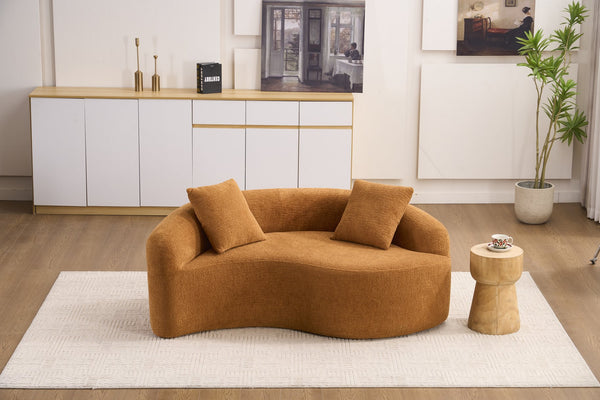 English Elm LY-042 Zen-Inspired S-Curved Dual-Depth Loveseat with Chenille Upholstery, Ready-to-Use Comfort Orange W2231P329720