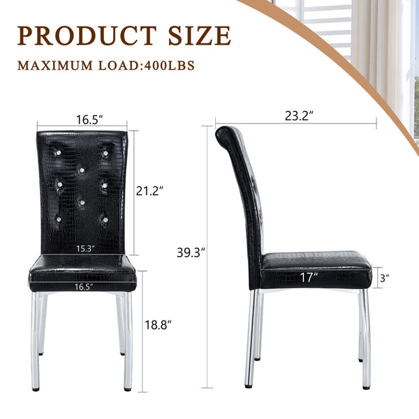 English Elm Set of 4 Glam Faux Leather Dining Chairs with Crystal Buckle and Gold Tone Legs Black W3226P311057