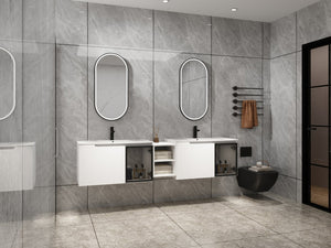 English Elm 84'' Freestanding Double Sink Bathroom Vanity Oak Finish Soft Close Storage Cabinet W999S00534