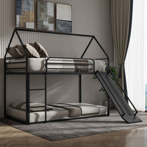 English Elm Twin Metal Tube Bunk Bed Frame for Kids Durable Sturdy Construction Safe Space-Saving Design Black W420P256561