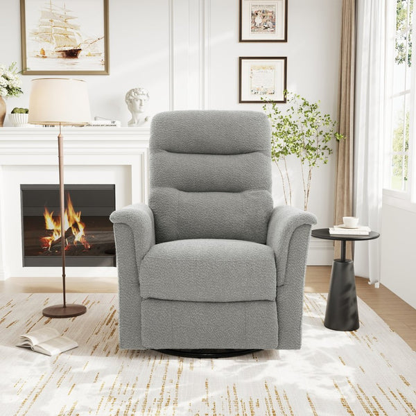 English Elm Manual Recliner Swivel Rocker Boucle Chair with 8-point Massage for Nursery or Living Room Grey N763P363763E
