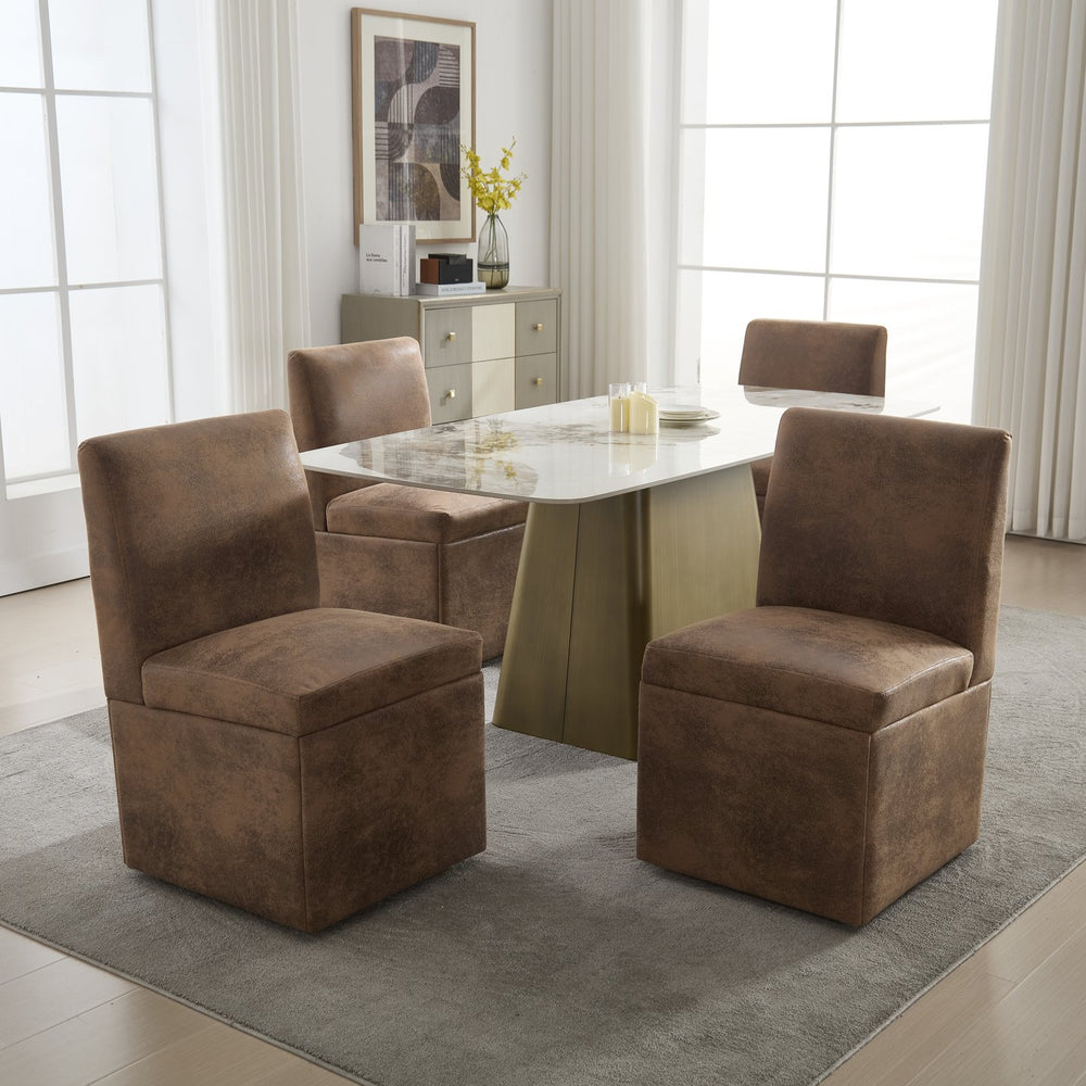 English Elm COOLMORE Swivel Rolling Dining Chair with Hidden Storage, Linen Upholstered 4-Wheel Multiuse Seat Coffee W1539P277675