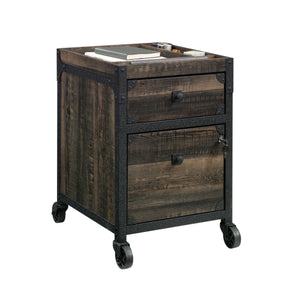 English Elm File Pedestal Brown Finish with Lockable Drawer, Casters & Metal Frame — Compact Durable Storage B356P367791