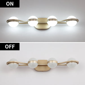 English Elm 28" Golden Minimalist LED Bathroom Vanity Light with Crystal Sand Shades, 4-Light Champagne Gold Modern Fixture for Mirror W2312P374867