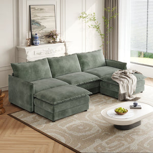 English Elm Corduroy 3-Seater Oversized Cloud Couch With Movable Footrests For Custom Living Room Comfort W834S00425