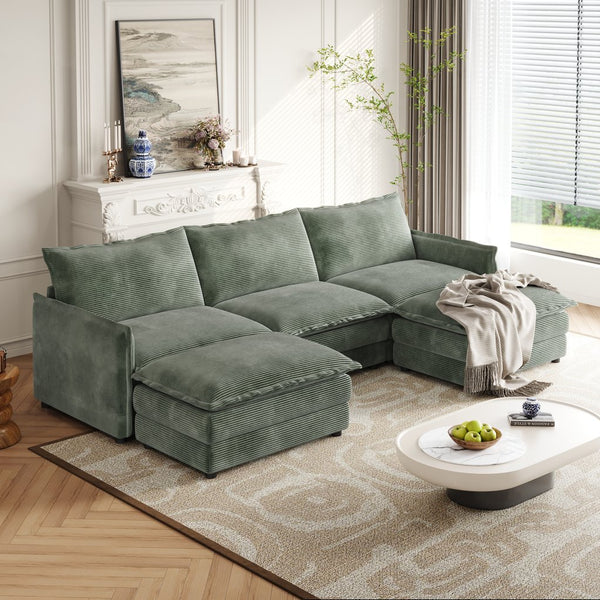 English Elm Corduroy 3-Seater Oversized Cloud Couch With Movable Footrests For Custom Living Room Comfort W834S00425