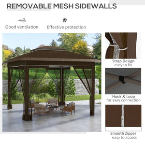 English Elm Outsunny Steel Patio Gazebo with Vented Canopy Mesh Netting and Ornate Corner Frame W2225P174278