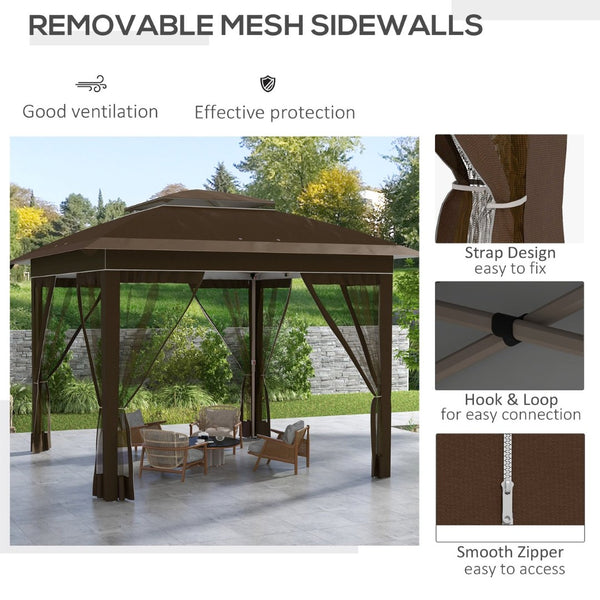 English Elm Outsunny Steel Patio Gazebo with Vented Canopy Mesh Netting and Ornate Corner Frame W2225P174278