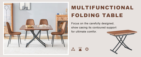 English Elm Table Set With Adjustable Height: Modern Walnut Mdf Top & 4 Brown Tech Fabric Chairs For Versatile Use W1151S04093-GIGA