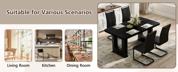 English Elm Table And Chair Set - Modern Black Wood Dining Table With 4 Ergonomic Pu Chairs & Stylish Legs W1151S04304-GIGA