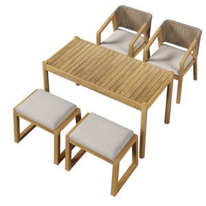 English Elm Christopher Knight Home® - Acacia Teak Outdoor Dining Set of 5 with Cushioned Chairs & Benches, Weatherproof Acacia Wood Patio N779P191976T_N779P210772L_N779P210771L