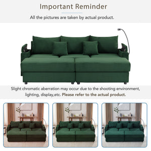 English Elm 95.3" Versatile 3-Seater Sectional Sofa With Smart Storage, Usb Ports, Cup Holders & Ottomans, Green N719S001613F