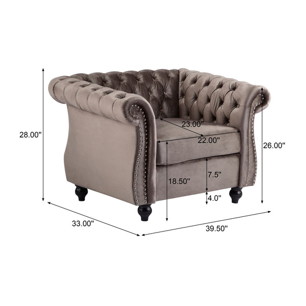 English Elm Christopher Knight Home® - Chesterfield Velvet Club Chair with Button-Tufted Diamond Stitch, Nailhead Trim, Solid Wood Frame N776P309421D