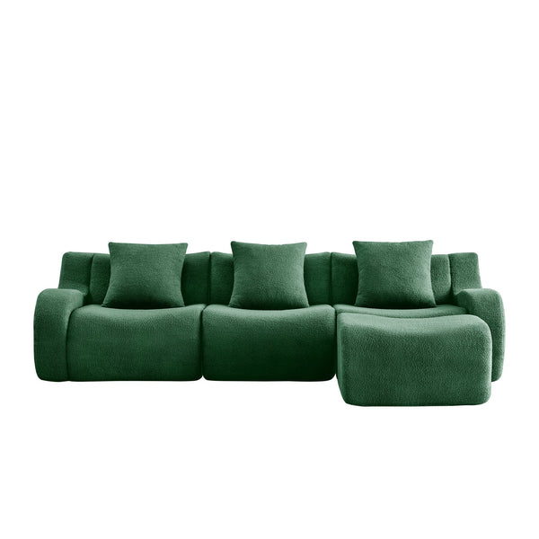 English Elm Boneless Sofa - 3-Seat Teddy Fabric Comfort, No Assembly, Ergonomic Design, Non-Slip Base, Green W714S01441