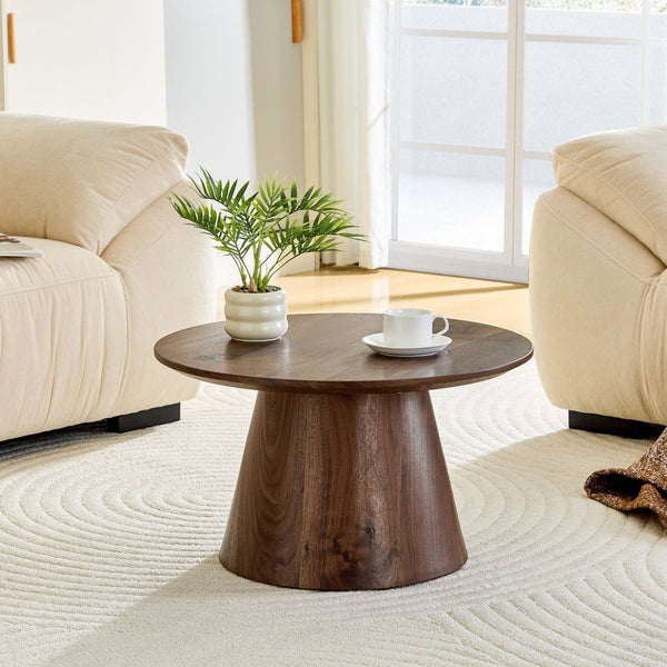 English Elm Grey Wood Grain Round Coffee Table Low Profile Mdf Living Room Accent Piece W2920P404127