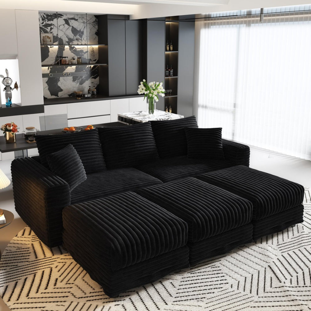 English Elm 82.6"upholstered Velvet Chesterfield Sofa with Button Tufting Nailhead Trim Rolled Arms Black W1885S00357