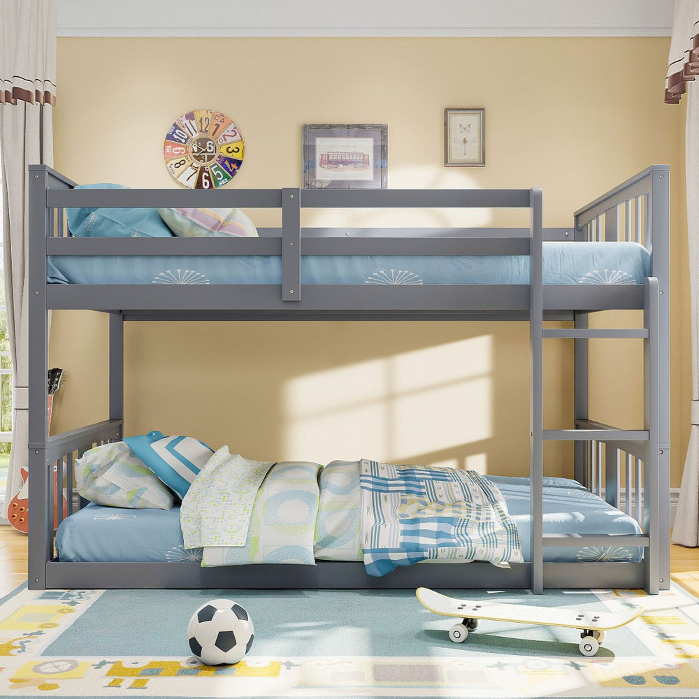 English Elm Twin Over Kids Bunk Bed Solid Pine Frame Gray Finish with Safety Guardrail N708P242163E
