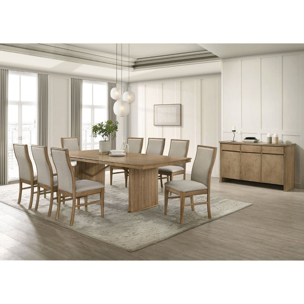 English Elm Distressed Oak Veneer Extension Dining Set with Sideboard Seats Eight in Farmhouse Style B062S01841