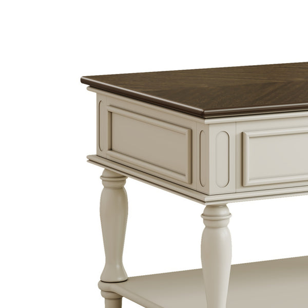English Elm Farmhouse Retro Coffee Table with Lockable Wheels, One Drawer & Lower Shelf, Solid Wood Legs, Durable Finish Grey+White N721P307935E