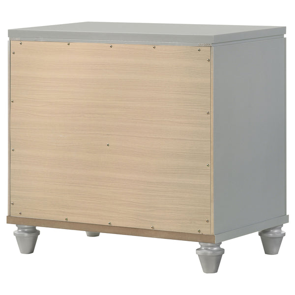 English Elm Delacroix Light Silver Nightstand with 2 Drawers, Felt-Lined Top, V-Shaped Crystal Pulls & Silver Trim B062P299982