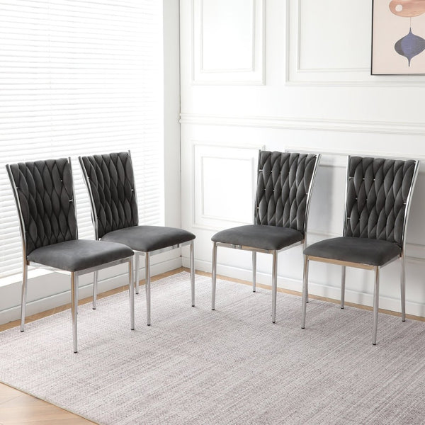 English Elm Modern Velvet Upholstered Dining Chairs Set of 2 with Electroplated Legs for Kitchen Dark Gray W210P301598