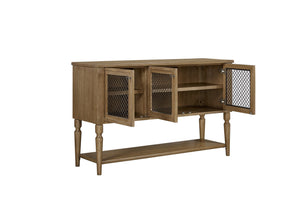 English Elm Sever Solid Wood Sideboard with Metal Mesh Doors, Open Shelf & Turned Legs for Stylish Storage Almond 65.5 L x 22.25 W x 26 H B2699P383829