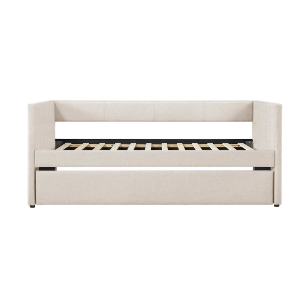 English Elm 1pc Trudy Daybed with Trundle Upholstered Fabric Modern Wooden Frame Versatile Guest Sofa Bed Beige 82.5 L x 33 W x 6.5 H B011P256686