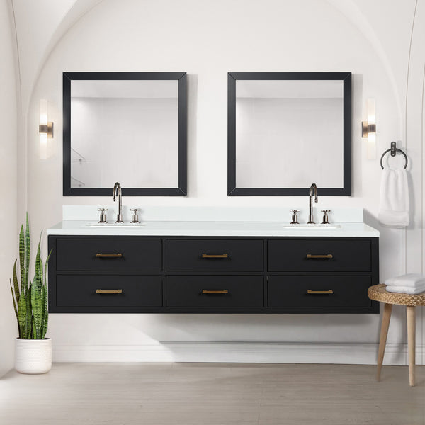 English Elm Black Double Bath Vanity With Cultured Marble Top, 80" Width, And Two Elegant Mirrors For Storage B2731S01585