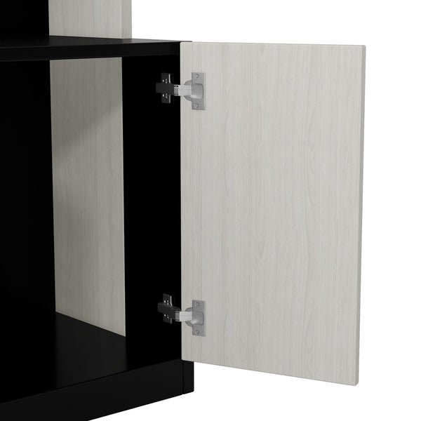 English Elm Full Full Size Murphy Bed with Desk, Shelves & Cabinets in Black+White — Space-Saving, Sturdy Design GX002042AAE