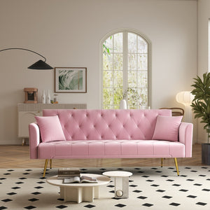 English Elm Modern Tufted Velvet Sleeper Sofa Retro Style Convertible Fold Flat for Compact Spaces Pink W2353P399455