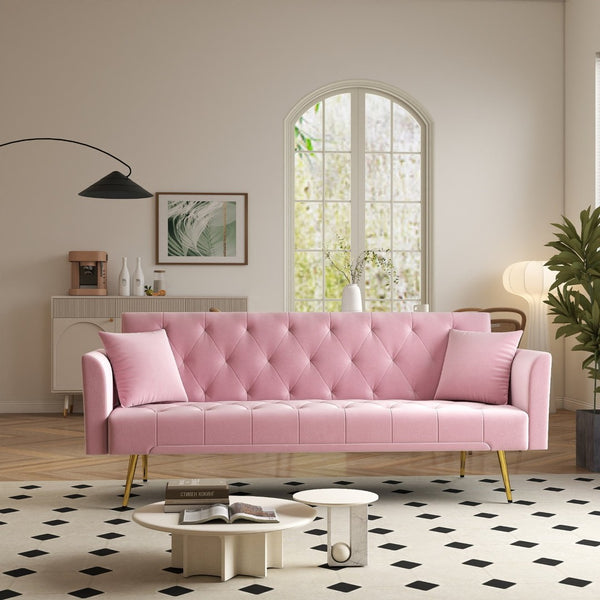 English Elm Modern Tufted Velvet Sleeper Sofa Retro Style Convertible Fold Flat for Compact Spaces Pink W2353P399455