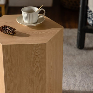 English Elm Hexagon Mdf End Table with Wood Grain Finish Fully Assembled for Small Living Spaces W3158P395507