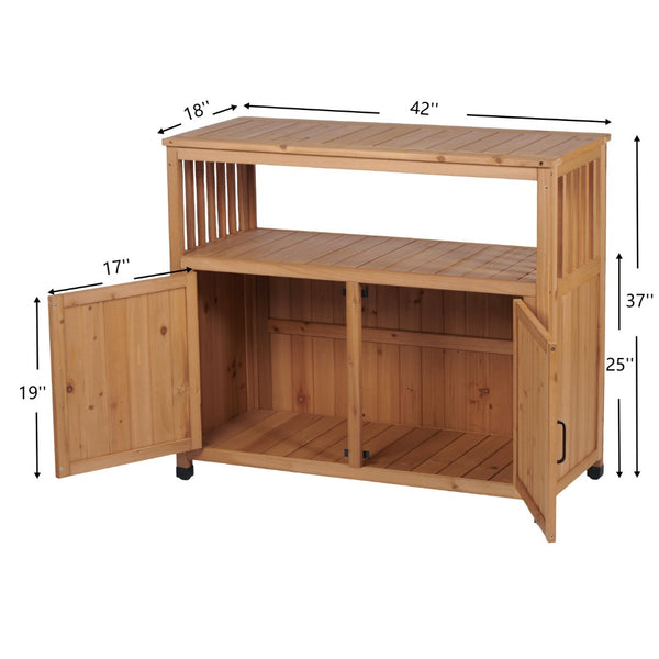 English Elm Wooden Solid Bar Height Buffet Cabinet with Slatted Panels for Patio or Dining Room W2640P330336
