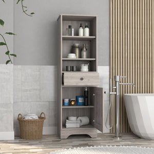 English Elm Alaskan Tall Linen Cabinet with Drawer & Single Door in Light Gray — Compact 17.3" W x 55.7" H Storage B128P148853