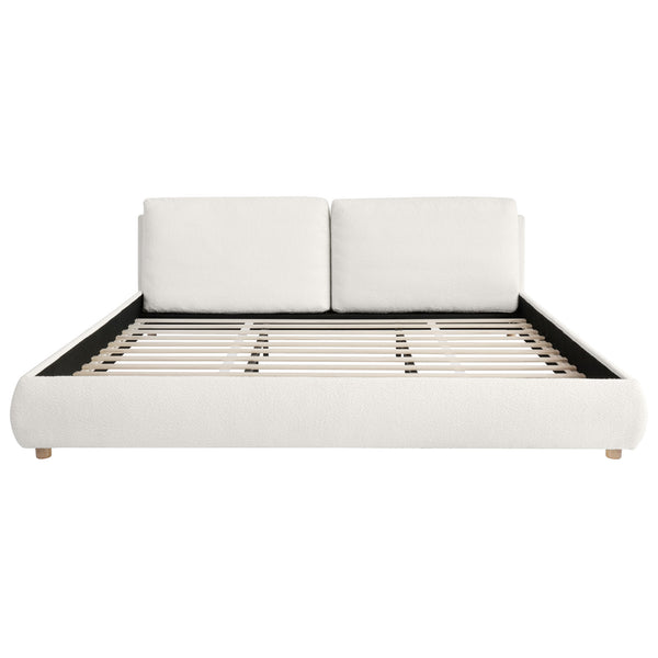 English Elm Christopher Knight Home® - King Size Upholstered Platform Bed In White Boucle Fabric With Removable Pillow Headboard For Comfort N757P246145W