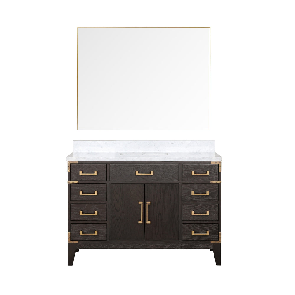 English Elm Brown Oak 48 in Single Bath Vanity with Carrara Marble Top, Soft-Close Drawers, Mirror Included B2731S01465