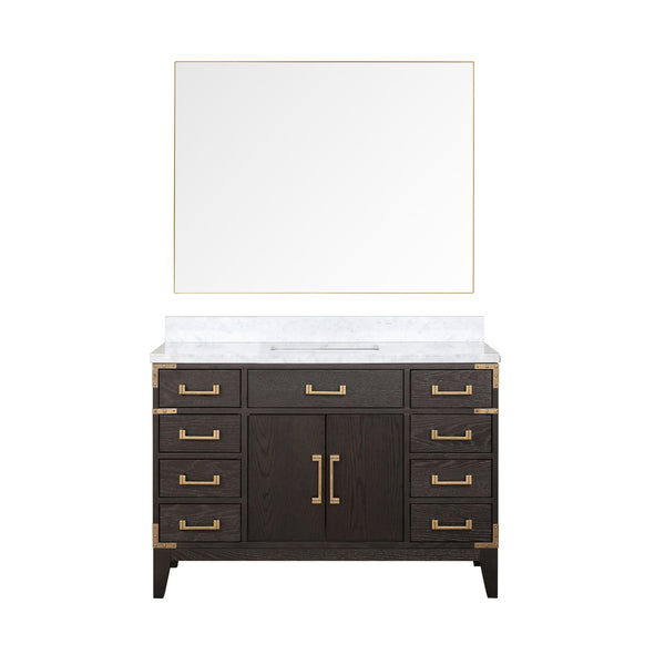 English Elm Brown Oak 48 in Single Bath Vanity with Carrara Marble Top, Soft-Close Drawers, Mirror Included B2731S01465