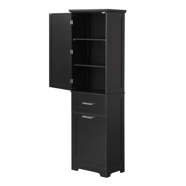 English Elm Tall Bathroom Storage Cabinet - Freestanding, Adjustable Shelf & Dual Drawer Design In Matte Black Finish N725P206895B-GIGA