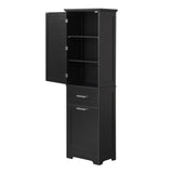 English Elm Tall Bathroom Storage Cabinet, Freestanding Storage Cabinet With Two Different Size Drawers and Adjustable Shelf, Mdf Board With Painted Finish, Black