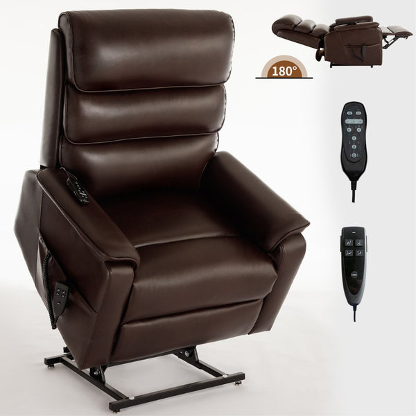 English Elm Dual Motor Power Lift Recliner with Massage Heat and 180 Degree Brown Lounge Chair Brown W1803S00063