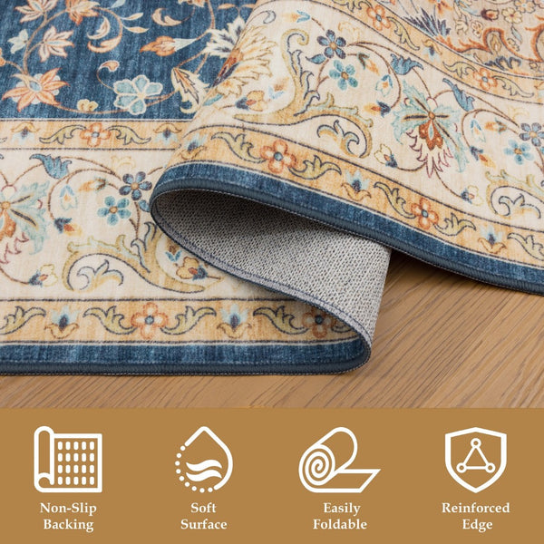 English Elm Premier Navy Traditional Patterned Low Pile Area Rug for Living Room or Entryway B186P479375