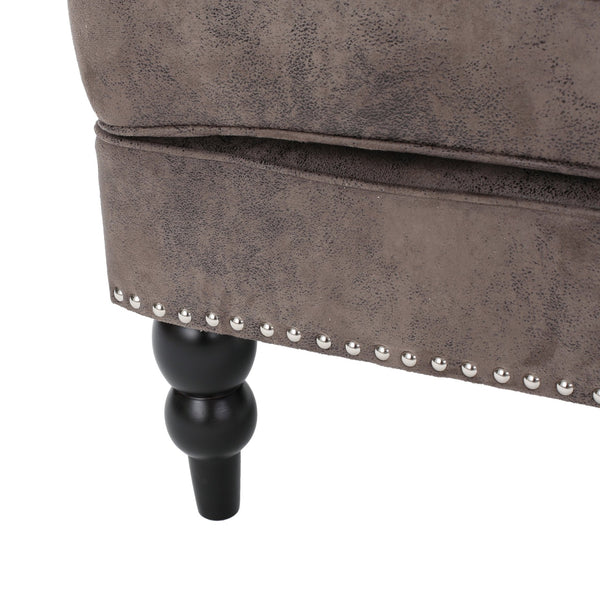 English Elm Christopher Knight Home® - HARRISON Tufted Club Chair with Diamond-Stitched Back, Nailhead Trim and Turned Birch Legs for Comfort and Style Grey+Brown 53444.00MFDBN