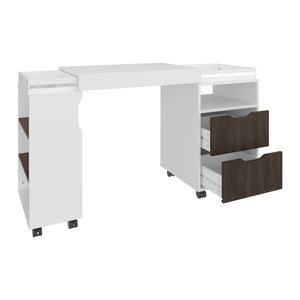 English Elm Keller Extendable Desk with Drawers & Casters, Space-Saving Engineered Wood Workstation in White/Dark Walnut B092P286129