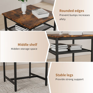 English Elm Bar bar table set with 2 rustic brown stools and backrests, sturdy iron & particleboard, 300/350lbs capacity W57868881