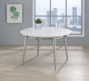 OSP Home Furnishings Brooklyn Round Coffee Table with Brushed Nickel Metal Frame for Modern Living Rooms White MG1230R-WH