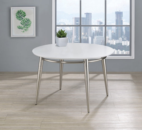 OSP Home Furnishings Brooklyn Round Coffee Table with Brushed Nickel Metal Frame for Modern Living Rooms White MG1230R-WH